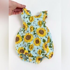 Angel Dear Sunflower Print Romper - Blue and Yellow